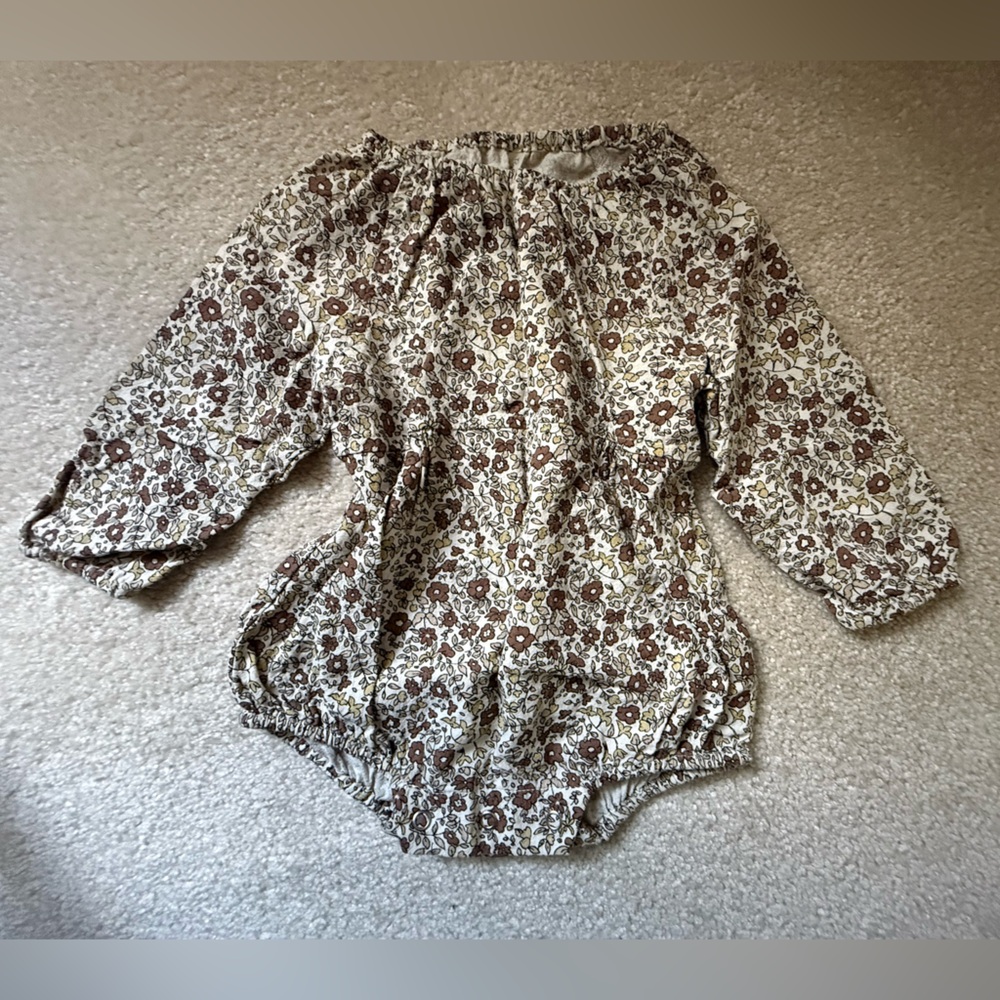 Rylee + Cru Brown Floral Bubble Onesie 6-12M